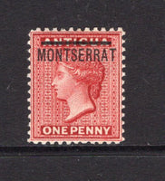 MONTSERRAT - 1883 - CLASSIC ISSUES: 1d red QV issue of Antigua with 'MONTSERRAT' overprint in black, watermark 'Crown CA', perf 12, a fine mint copy. (SG 6)  (MNT/14496)