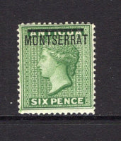 MONTSERRAT - 1876 - CLASSIC ISSUES: 6d green QV issue of Antigua with 'MONTSERRAT' overprint in black, watermark 'Crown CC', perf 14, a fine mint copy. (SG 2)  (MNT/14498)