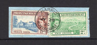 MONTSERRAT - 1953 - CANCELLATION: 2c green & 12c blue & red brown QE2 issue tied on small piece by fine strike of HARRIS cds dated JY 28 1960. (SG 138 & 144)  (MNT/6527)