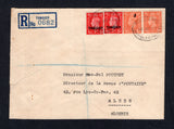 MOROCCO AGENCIES - 1943 - GREAT BRITAIN USED IN MOROCCO & DESTINATION: Registered cover franked with Great Britain 1941 pair 2d pale orange GVI issue plus 2 x 1937 1d scarlet GVI issue with 'TANGIER' overprint (SG Z200 & 246) tied by oval REGISTERED TANGIER cancels with printed blue & white 'TANGIER' registration label alongside. Addressed to ALGERIA.  (MOR21483)