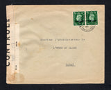 MOROCCO AGENCIES - 1944 - DESTINATION, ROUTING & CENSORSHIP: Unsealed censored cover franked with pair 1937 ½d green GVI issue with 'TANGIER' overprint (SG 245) tied by BRITISH POST OFFICE TANGIER cds dated 10 FE 1944. Addressed to a newspaper in RABAT and forwarded to the British P.O. in GIBRALTAR for censoring with printed black on white 'OPENED BY EXAMINER I.A./6245' P.C.90 censor strip at left and further censored on arrival by the French administration in Rabat with printed 'CONTROLE' strip affixed ov