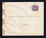 MOROCCO AGENCIES - 1943 - GREAT BRITAIN USED IN MOROCCO, ROUTING & CENSORSHIP: Censored cover franked with Great Britain 1941 3d pale lilac GVI issue (SG 490) tied by BRITISH POST OFFICE TANGIER cds dated 29 DE 1943. Addressed to a newspaper in RABAT and forwarded to the British P.O. in GIBRALTAR for censoring with printed black on white 'OPENED BY EXAMINER I.A./6245' P.C.90 censor strip at left with GIBRALTAR transit mark on reverse. Some light tones around stamp but otherwise a very unusual routing for c