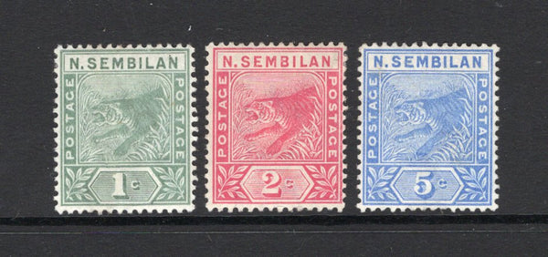 MALAYA - NEGRI SEMBILAN - 1891 - DEFINITIVE ISSUE: 'Tiger' issue inscribed 'N. SEMBILAN' the set of three fine mint. (SG 2/4)  (MYA/14373)