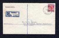 MALAYA - PENANG - 1955 - REGISTRATION & CANCELLATION: Registered cover franked with single 1954 30c rose red & brown purple QE2 issue (SG 38) tied by fine PITT STREET cds with printed blue & white 'PENANG 5' registration label alongside. Addressed to BATU GAJAH with transit & arrival marks on reverse.  (MYA/21306)