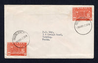 MALAYA - PERAK - 1961 - CANCELLATION: Cover franked with 2 x 1957 2c orange red (SG 151) tied by two fine strikes of PADANG RENGAS cds. Addressed to TAIPING, PERAK.  (MYA/21327)