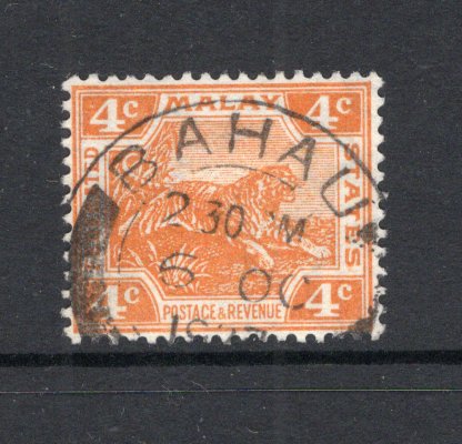 MALAYA - FEDERATED MALAY STATES - 1922 - CANCELLATION: 4c orange 'Tiger' issue used in Negri Sembilan with good strike of BAHAU cds. (SG 60)  (MYA/24289)