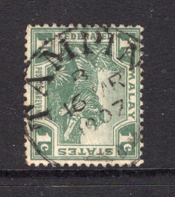 MALAYA - FEDERATED MALAY STATES - 1904 - CANCELLATION: 1c green 'Tiger' issue used in Negri Sembilan with fine central strike of TAMPIN cds dated 16 MAR 1907. (SG 28)  (MYA/24300)