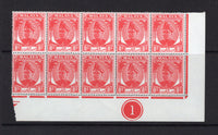 MALAYA - SELANGOR - 1949 - MULTIPLE: 8c scarlet GVI issue, a fine mint corner marginal block of ten with '1' Plate number in margin. (SG 96)  (MYA/27321)