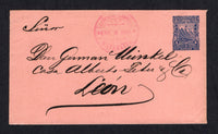 NICARAGUA - 1893 - POSTAL STATIONERY & CANCELLATION: 5c blue on salmon 'Seebeck' postal stationery envelope (H&G B19) used with MATAGALAPA cds in pink. Addressed to LEON with arrival cds on reverse.  (NIC/10210)