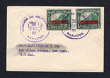 NICARAGUA - 1936 - RATE: Small unsealed calling card envelope franked 2 x 1935 ½c green with boxed 'RESELLO 1935' overprints in carmine (SG 864) tied by MANAGUA cds's. Addressed to USA with CORINTO transit cds on reverse.  (NIC/10285)