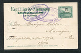 NICARAGUA - ZELAYA - 1905 - POSTAL STATIONERY: 5c green 'Momotombo' postal stationery card with 'B Dpto Zelaya' overprint in black (H&G M2) for use in the Coastal Provinces of Zelaya, used with fine oval BLUEFIELDS cancel in purple. Addressed to MANAGUA with oval arrival mark on front.  (NIC/10315)