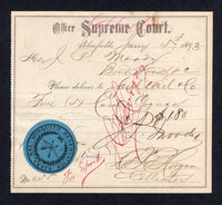 NICARAGUA - ZELAYA - 1893 - REVENUE: Printed 'Office Supreme Court' revenue document detailing the export of 5 cases of cognac from the bonded warehouse franked with 1892 10c black on blue 'Circular' MOSQUITO RESERVATION revenue cancelled by 'Jan 9' date in red manuscript. Fine item.  (NIC/10332)