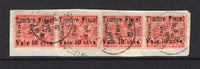 NICARAGUA - 1911 - RAILWAY COUPON ISSUE: 10c on 10c on 1c vermilion 'Railway Coupon' issue with overprint in blue, a fine used strip of four on piece tied by ANCON C.Z. cds's. (SG 329)  (NIC/16826)