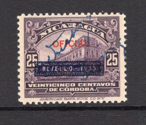 NICARAGUA - 1935 - RESELLO OVERPRINTS: 25c violet 'OFICIAL' overprint issue with boxed 'RESELLO 1935' overprint in blue, a fine mint copy. (SG O873B)  (NIC/25138)