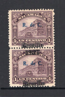 NICARAGUA - 1927 - VARIETY: 1c violet TAX issue with 'Resello 1927' overprint in black, a fine mint pair with variety OVERPRINT DOUBLE AND SHIFTED, top stamp has 'Resello' only and bottom stamp has '1927 Resello' overprint. (SG 556a)  (NIC/27032)