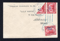 NICARAGUA - 1928 - PROVISIONAL ISSUE & BISECT: Cover franked with 1928 pair 2c carmine red plus additional diagonally BISECTED copy all with 'RESELLO 1928' overprints (SG 561) tied by CORINTO cds's in blue dated 12 JAN 1928. Addressed to UK. Nice early use of this issue.  (NIC/28735)