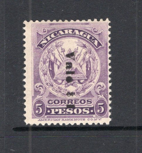 NICARAGUA - 1906 - PROVISIONAL ISSUE: $1 on 5p violet 'Arms' issue with overprint reading down a fine mint copy. (SG 238)  (NIC/42013)