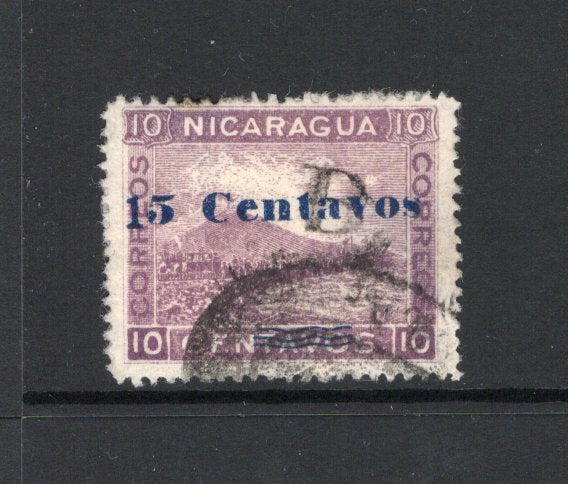 NICARAGUA - ZELAYA - 1904 - BLUEFIELDS: '15 Centavos' on 10c mauve 'Momotombo' LITHO issue with 'B Dpto Zelaya' overprint, a fine used copy. (SG B18, Maxwell #LB19)  (NIC/42259)