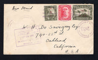 NICARAGUA - 1930 - AIRMAIL: Cover with manuscript 'Air Mail' at top franked with 1922 2c carmine red, 1930 15c on 25c blackish green AIRMAIL 'Surcharge' issue and 1929 1c blackish green TAX issue with 'R. de C.' overprint in red (SG 467, 634 & 628) tied by MATAGALPA cds's dated OCT 17 1930. Addressed to USA with boxed CORREO AEREO MANAGUA illustrated 'Airplane' transit mark on front.  (NIC/42382)