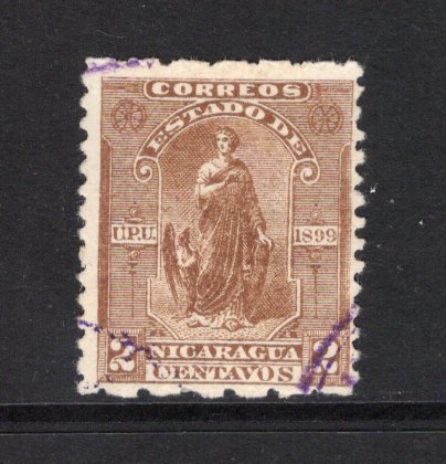 NICARAGUA - 1899 - SEEBECK ISSUE & VARIETY: 2c pale brown 'Ceres' SEEBECK issue, a fine used copy perf 6 x 12. (SG 127 variety, Maxwell #140c)  (NIC/42584)