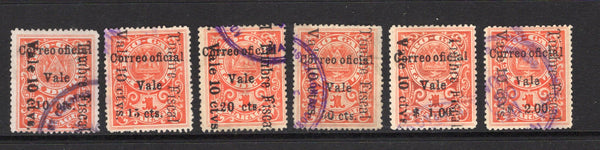 NICARAGUA - 1911 - RAILWAY COUPON ISSUE: 'Correo Oficial' overprint on 'Railway Coupon' issue, the set of six fine lightly used. Scarce & underrated issue. (SG O334/O339)  (NIC/42585)