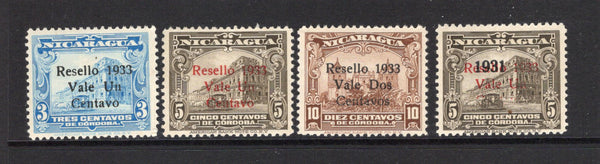 NICARAGUA - 1932 - SURCHARGE ISSUE: 1c on 3c light blue, 1c on 5c sepia, 2c on 10c chocolate and 1c on 5c sepia with additional '1931' overprint in black, the set of four fine mint. (SG 749/752)  (NIC44098)