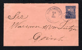 NICARAGUA - 1893 - TRAVELLING POST OFFICES: 5c dark blue on salmon postal stationery envelope (H&G B19) used with good strike of BUZON AMBULANTE CORINTO NICARAGUA duplex cds in black dated FEB 5 1893. Addressed to CORINTO, the cover was posted on the train bound for Corinto. A very scarce marking.  (NIC45395)