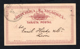 NICARAGUA - 1883 - POSTAL STATIONERY & CANCELLATION: 2c red brown on buff postal stationery card (H&G 1) dateline 'Chinanda Sete 17/886' on reverse used with large CHINANDEGA NICARAGUA cds in black dated SET 171886. Addressed to LEON.  (NIC45602)