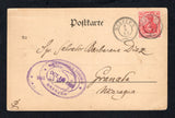 NICARAGUA - 1905 - INCOMING MAIL: Incoming German PPC 'Gruss vonder Schwab. Alb' showing seven small views in green franked with 1905 10pf carmine (SG 85) tied by NEUFFEN cds's dated 9.9.1905. Addressed to GRANADA, NICARAGUA with oval CORINTO transit and GRANADA arrival marks on front.  (NIC45605)
