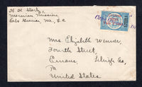 NICARAGUA - ZELAYA - 1928 - CANCELLATION: Cover with return address of 'Moravian Mission, Cabo Gracias' at top left franked with single 1928 2c on 5c blue & black 'Timbre Telegrafico' issue (SG 588) tied by fine strike of Italic straight line 'Cape Gracias a Dios' cancel in purple. Addressed to USA. Very scarce.  (NIC/6243)