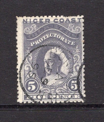 NIGERIA - NIGER COAST PROTECTORATE - 1894 - QV ISSUE: 5d grey lilac QV issue, perf 13½-14, a fine used copy with central BONNY RIVER cds dated DEC 9 1895. (SG 49b)  (NIG/14827)