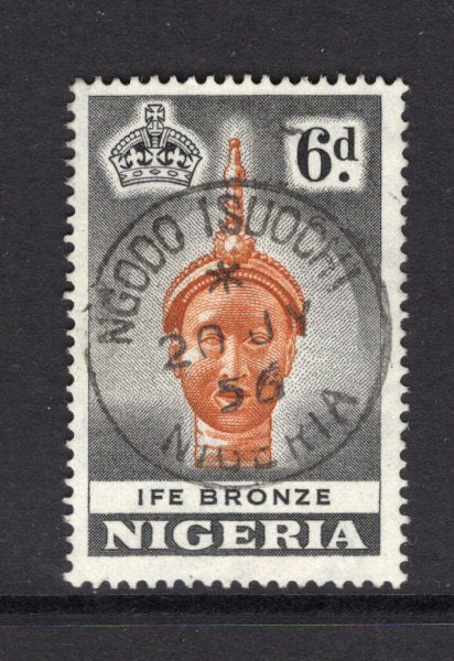 NIGERIA - 1953 - CANCELLATION: 6d orange brown & black QE2 issue fine used with fine strike of NGODO ISUOCHI cds dated 20 JUL 1956. (SG 75)  (NIG/25947)