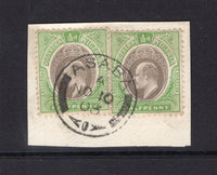 NIGERIA - SOUTHERN NIGERIA - 1903 - CANCELLATION: ½d grey black & pale green EVII issue two copies used on piece tied by a superb strike of ASABA cds dated NOV 10 1903. A scarce cancel. (SG 21)  (NIG/28907)