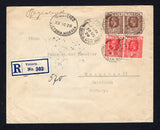NIGERIA - BRITISH CAMEROONS - 1929 - REGISTRATION: Registered cover franked with 1921 pair 1d rose carmine and pair 2d chocolate GV issue (SG 16 & 20) tied by multiple strikes of VICTORIA cds dated 27 OC 1929 with oval REGISTERED VICTORIA cancel and printed blue on white 'Victoria' registration label alongside. Addressed to GERMANY with transit & arrival marks on reverse.  (NIG45432)