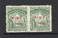 NIUE - 1902 - VARIETY: ½d green NZ overprint issue a fine mint pair with variety SPACED U & E on right hand stamp. (SG 3 & 3a)  (NIU/2258)