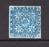 NOVA SCOTIA - 1851 - CLASSIC ISSUES: 3d bright blue on bluish paper, a fine lightly used four margin copy. (SG 3)  (NOV/14970)