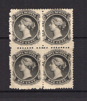 NOVA SCOTIA - 1860 - MULTIPLE: 1c jet black on yellowish paper QV issue, a fine mint block of four. (SG 9)  (NOV/14971)