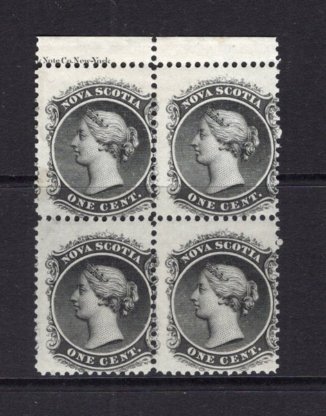 NOVA SCOTIA - 1860 - MULTIPLE: 1c black on white paper QV issue, a fine mint block of four. (SG 18)  (NOV/14974)