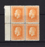 NEW ZEALAND - 1915 - MULTIPLE: 2d yellow GV issue, perf 14, a fine mint side marginal block of four. (SG 432)  (NZL/14785)