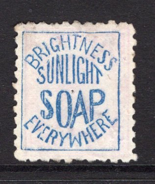 NEW ZEALAND - 1891 - ADVERTISING STAMPS: 1d rose QV issue, perf 10, with 'Brightness Everywhere Sunlight Soap' ADVERT in blue on reverse. Fine used. Very scarce. (SG 218i)  (NZL/14815)