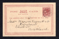 NEW ZEALAND - 1882 - POSTAL STATIONERY: 1d red brown on buff QV postal stationery card (H&G 2) used with AUCKLAND cds dated 17 FEB 1882. Addressed locally with printed Bankruptcy notice on reverse.  (NZL/32307)