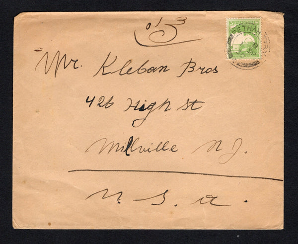 PALESTINE - 1930 - CANCELLATION: Unsealed cover franked with single 1927 3m yellow green (SG 91) tied by PETHAH TIQVA cds dated 1 SP 1930. Addressed to USA.  (PAL/43153)
