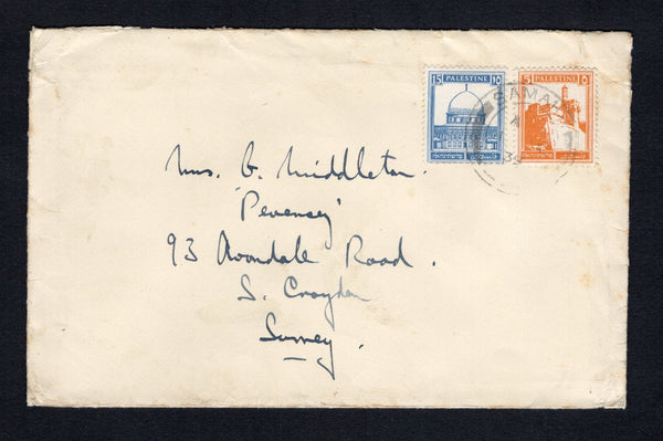 PALESTINE - 1939 - CANCELLATION: Cover franked with 1927 5m orange and 1932 15m ultramarine (SG 93 & 108) tied by SAMAKH cds dated 1939. Addressed to UK.  (PAL/43160)