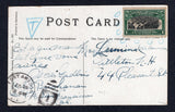 PANAMA - CANAL ZONE - 1916 - ILLEGAL USE: Circa 1916. Coloured PPC 'New Municipal Building Panama' illegally franked with Panama 1915 1c black & green (SG 162) marked as such by six blue crayon circles with 'T in Triangle' alongside also in blue crayon and FORT AMADOR C.Z. duplex cds struck away from stamps at lower left. Addressed to USA.  (PAN10441)