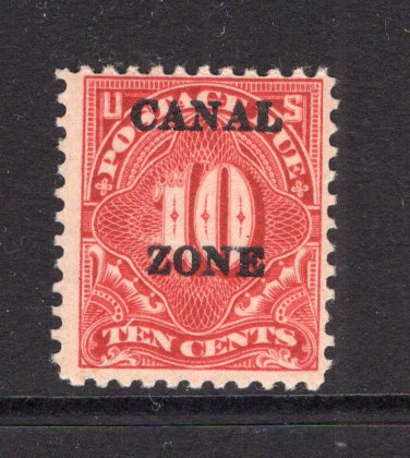 PANAMA - CANAL ZONE - 1925 - POSTAGE DUE: 10c carmine 'Postage Due' issue of USA with 'CANAL ZONE' overprint (A's with pointed tops). A fine mint copy. (SG D94)  (PAN/25045)