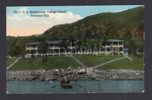 PANAMA - 1920 - POSTCARD & ISLAND MAIL: Circa 1920. Colour PPC 'The I.C.C. Sanitarium, Taboga Island Panama City' showing view of the Sanatorium from the water. Fine unused.  (PAN/26823)
