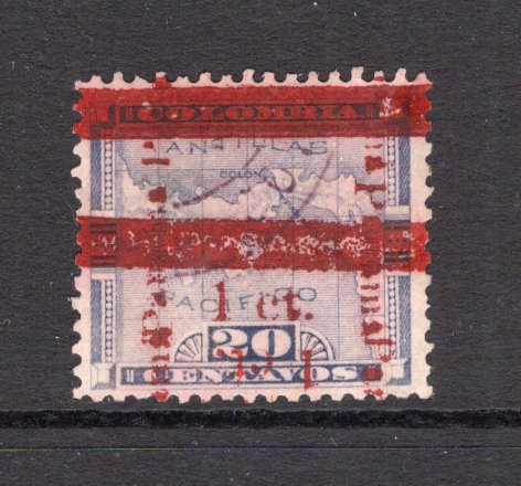 PANAMA - 1906 - VARIETY: 1c on 20c violet MAP 'Surcharge' issue with overprint in dark red (Second printing) a fine used copy with variety OVERPRINT DOUBLE ONE INVERTED. (SG 138h, Heydon 196q variety)  (PAN/30552)