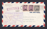 PANAMA - CANAL ZONE - 1930 - FIRST FLIGHT: Registered airmail cover franked with 1925 15c grey USA issue with 'CANAL ZONE' overprint and pair 1929 10c on 50c mauve AIR surcharge issue (SG 92 & 124) tied by BALBOA cds dated APR 30 1930. Flown on the FAM 5 Cristobal - MIAMI first flight by Charles Lindbergh with illustrated first flight cachet on front and transit & arrival cds's on reverse. (AAMC #CZ55d, Muller #37)  (PAN/30612)