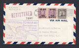 PANAMA - CANAL ZONE - 1930 - FIRST FLIGHT: Registered airmail cover franked with 1925 15c grey USA issue with 'CANAL ZONE' overprint and pair 1929 10c on 50c mauve AIR surcharge issue (SG 92 & 124) tied by BALBOA cds dated APR 30 1930. Flown on the FAM 5 Cristobal - MIAMI first flight by Charles Lindbergh with illustrated first flight cachet on front and transit & arrival cds's on reverse. (AAMC #CZ55d, Muller #37)  (PAN/30612)