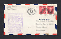 PANAMA - CANAL ZONE - 1929 - FIRST FLIGHT: Airmail cover franked with 1929 2 x 25c on 2c carmine AIR surcharge issue (SG 119) tied by CRISTOBAL machine cancel dated OCT 8 1929. Flown on the extension of the FAM 5 route from Cristobal to Buenos Aires, Argentina with illustrated first flight cachet on front. Addressed to ARGENTINA with arrival cds on reverse. A scarce flight only 143 covers were carried. (AAMC #CZ43, Muller #26)  (PAN/42315)